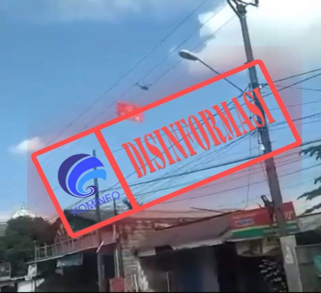 [DISINFORMASI] Video Pengibaran Bendera China di Langit Indonesia Menggunakan Helikopter